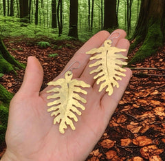 Large Brass Fern Earrings | Woodland Dangle Earrings - Aware House