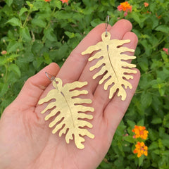 Large Brass Fern Earrings | Woodland Dangle Earrings - Aware House