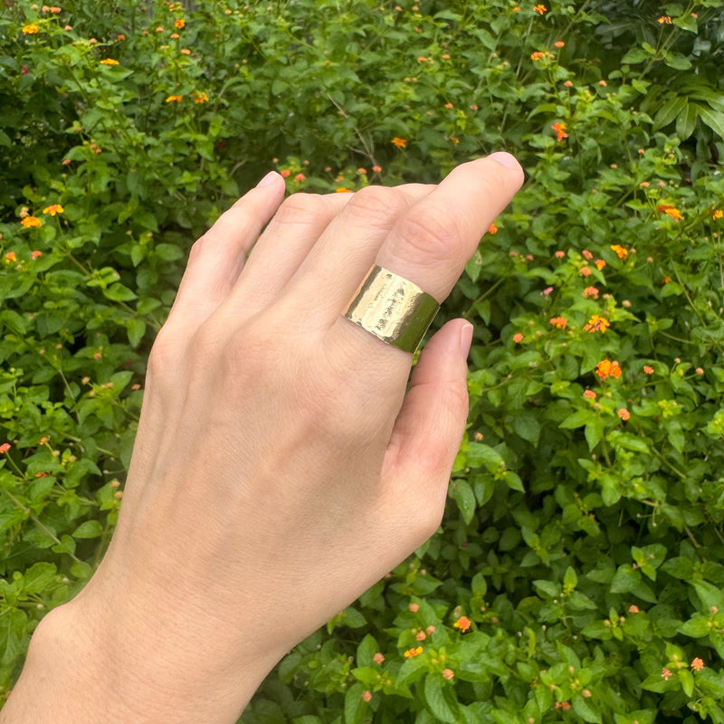 Adjustable Hammered Brass Cuff Ring-zoom-