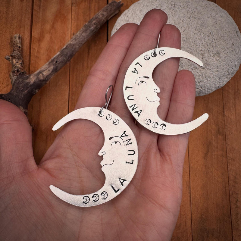 Crescent Moon Face Earrings-zoom-