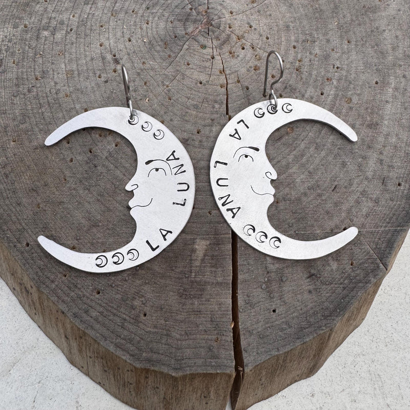 Crescent Moon Face Earrings-zoom-