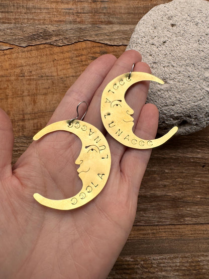 Crescent Moon Face Earrings