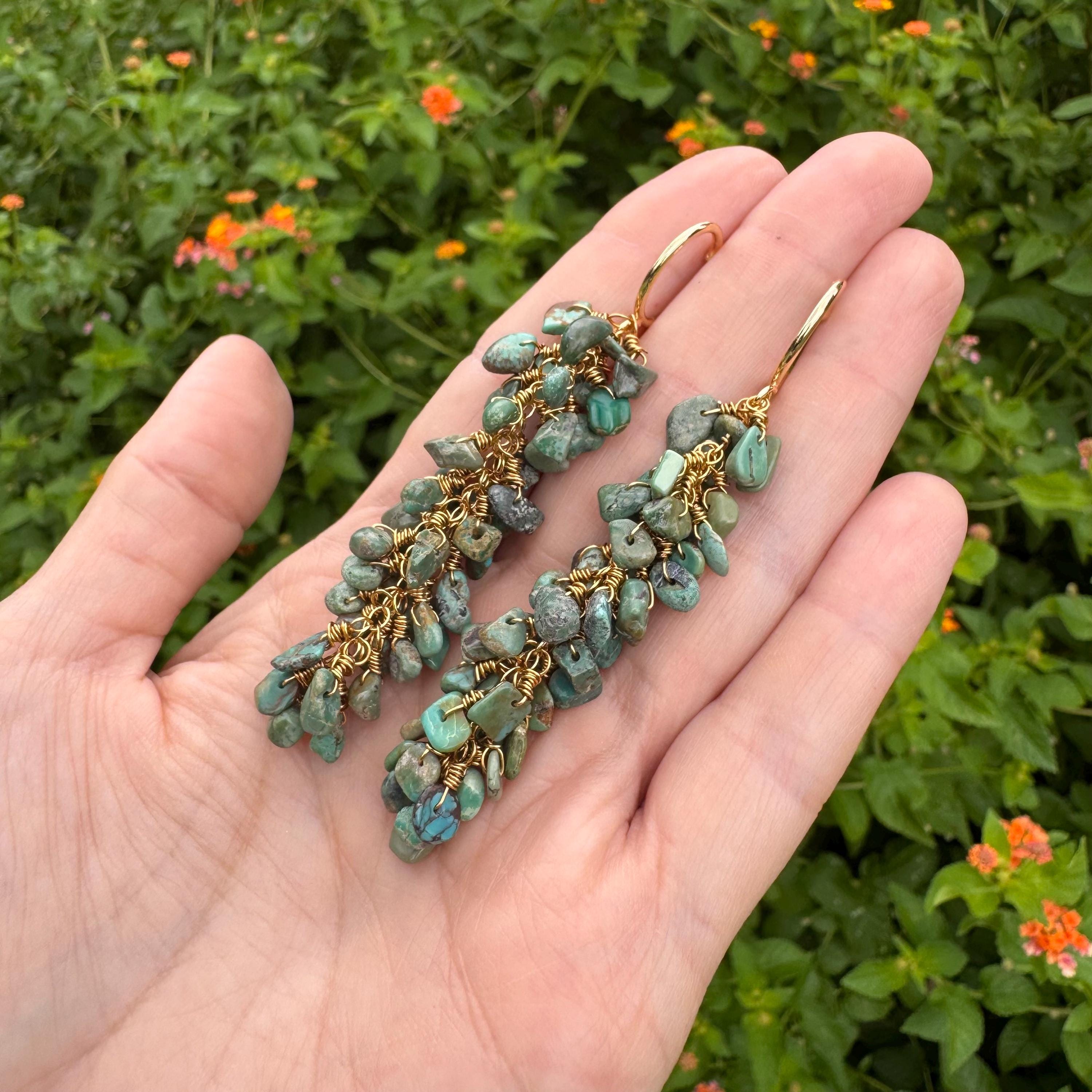 Turquoise Cluster Hoop Earrings-zoom-2