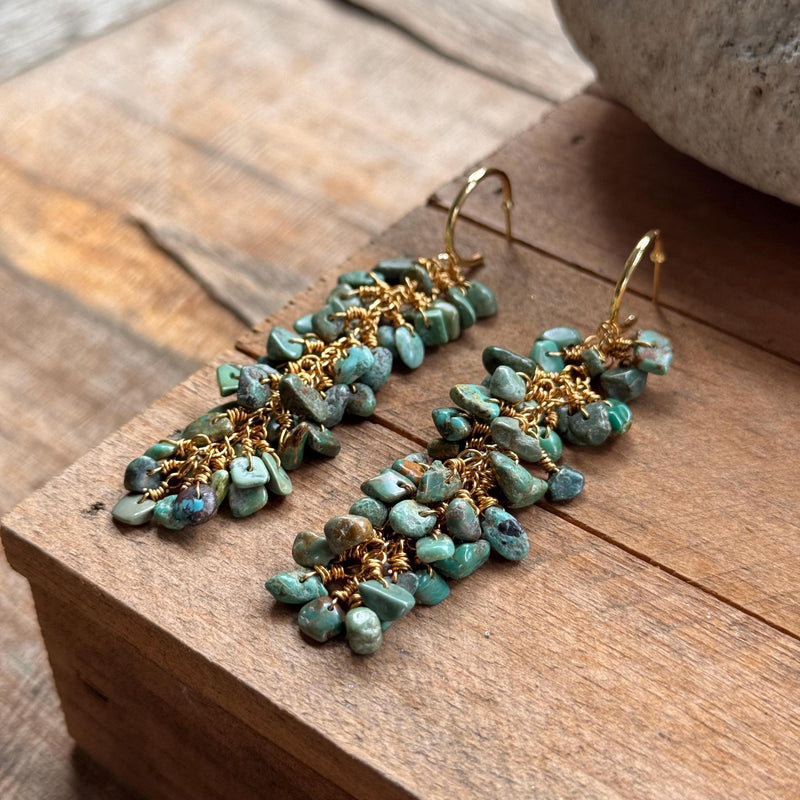 Turquoise Cluster Hoop Earrings-zoom-