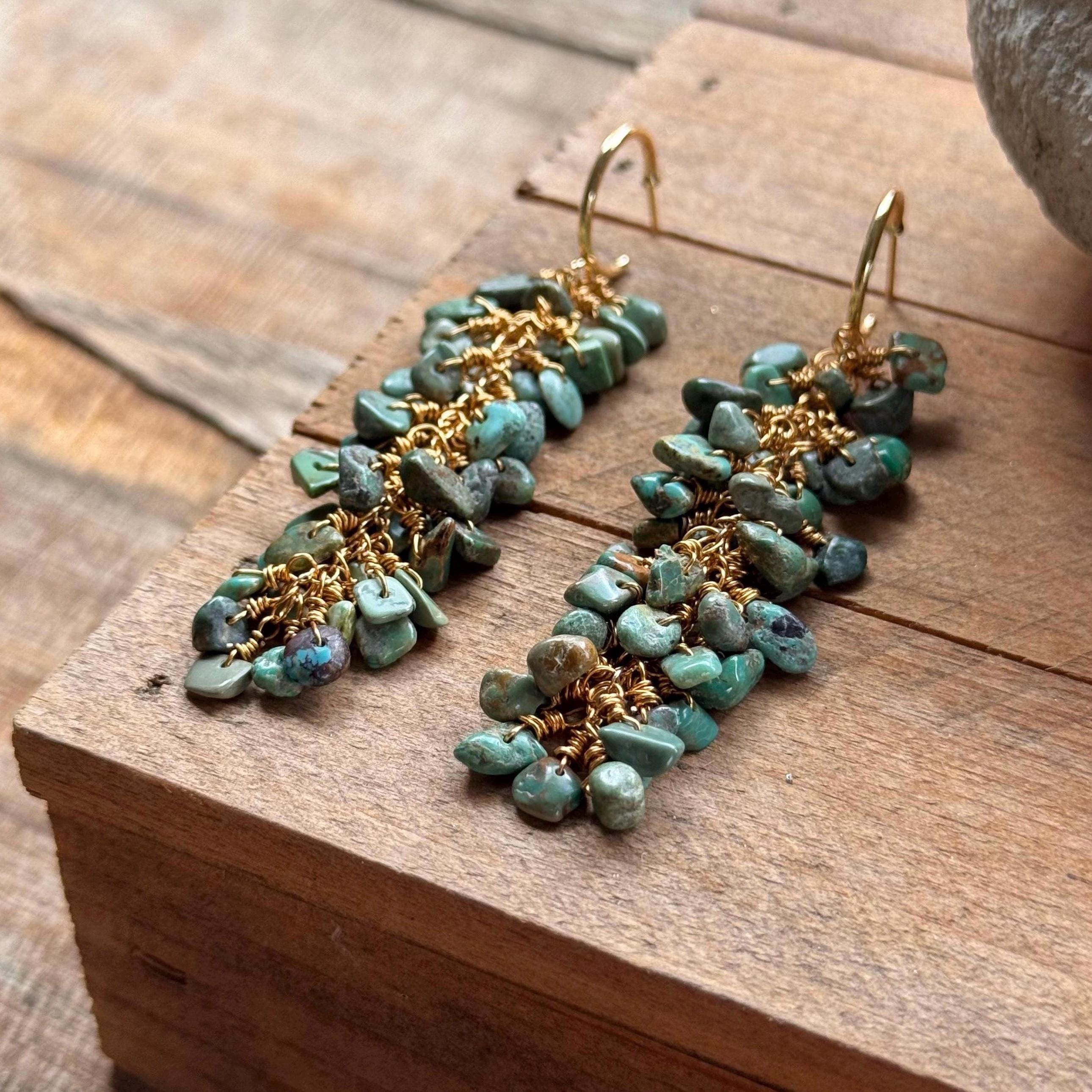Turquoise Cluster Hoop Earrings-zoom-1