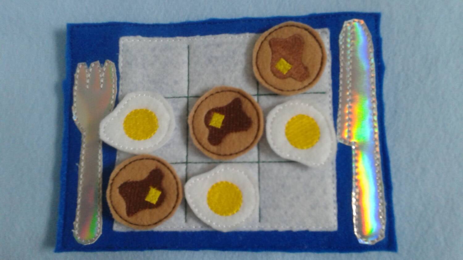 Pancake Tic Tac Toe Game | Felt Breakfast Play Set - Aware House - Linda's Krafty Kreations - 