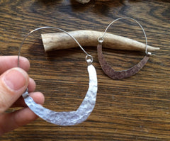 Rustic Metal Hoop Earrings | Handmade Bent Crescent Design - Aware House