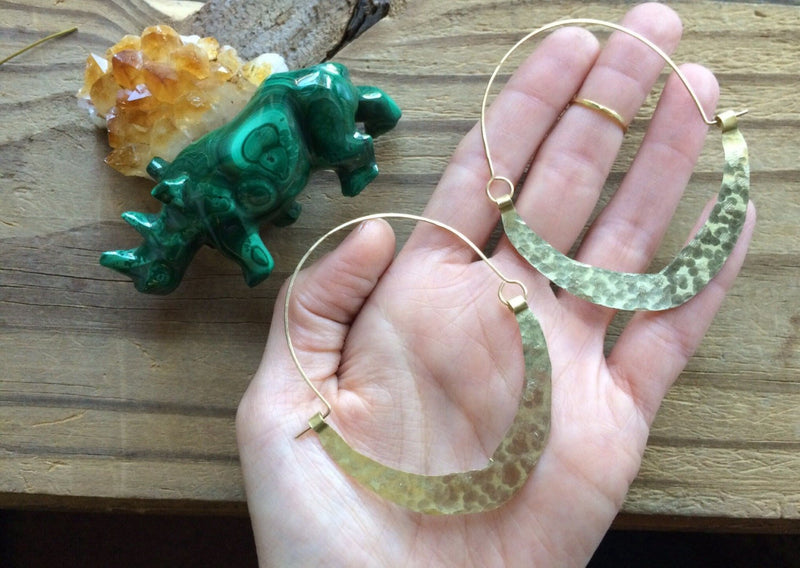 Rustic Metal Hoop Earrings | Handmade Bent Crescent Design-zoom-