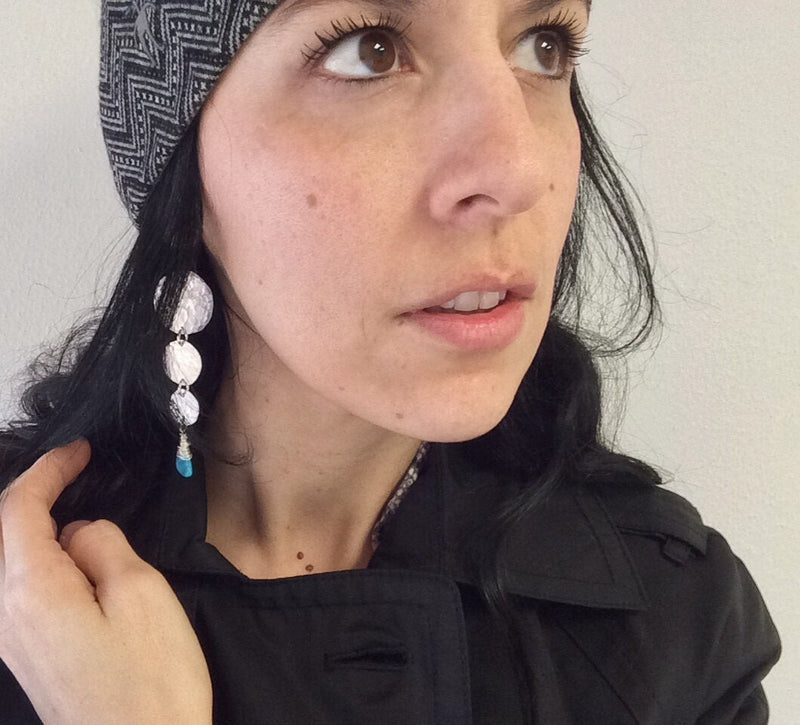 Turquoise Hammered Circle Drop Earrings-zoom-