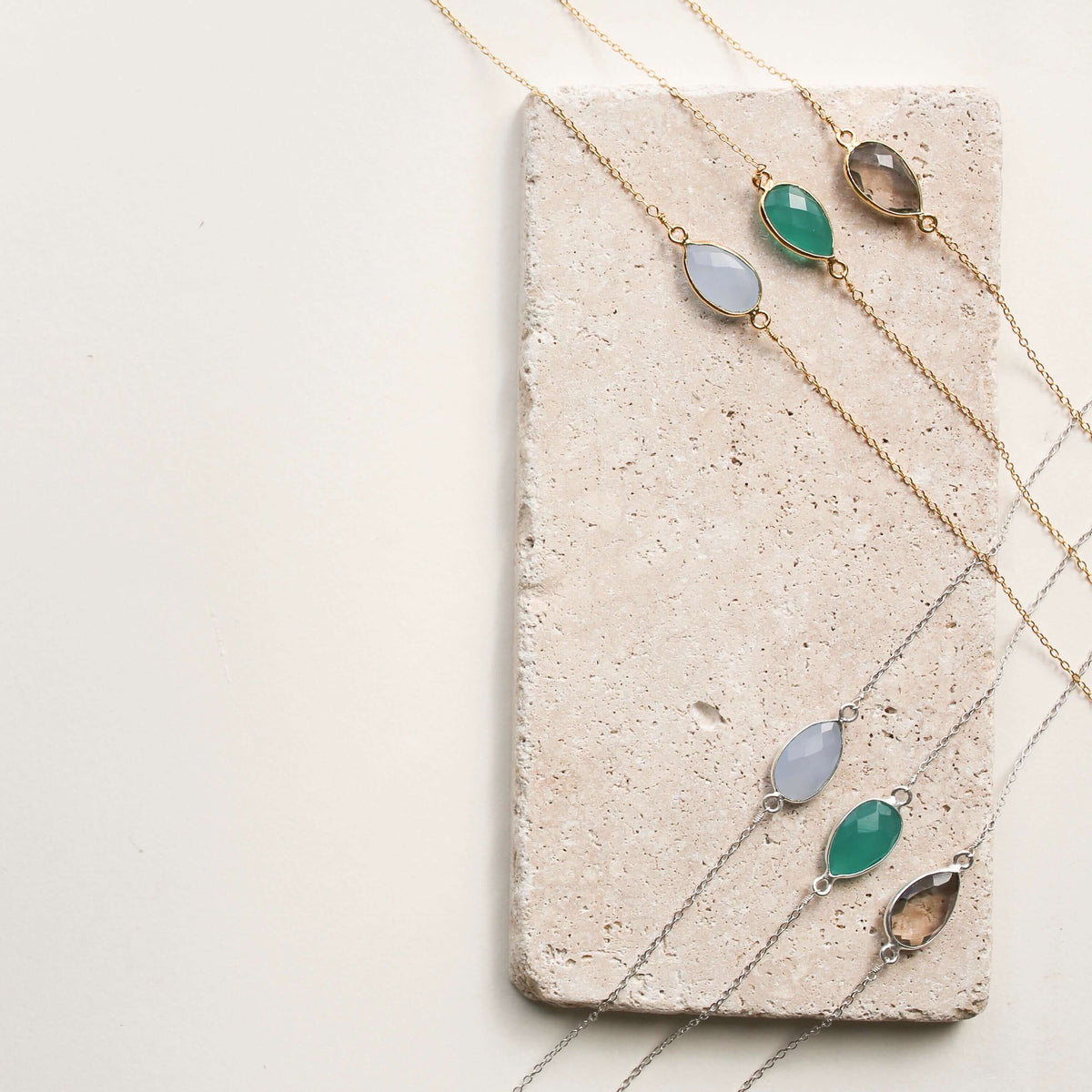 Blue Chalcedony Silver Minimalist Necklace-3