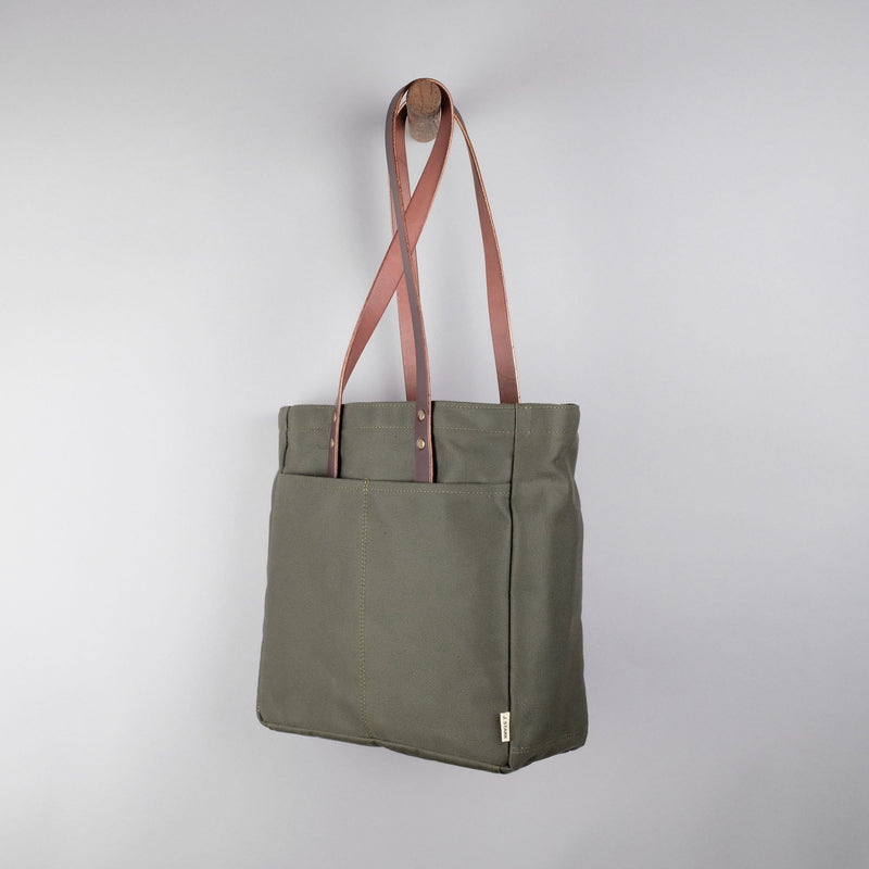 Franklin Tote Bag in Olive + Dark Brown-zoom-