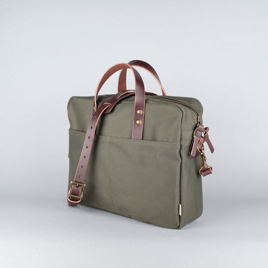 Prospect Briefcase in Olive + Dark Brown