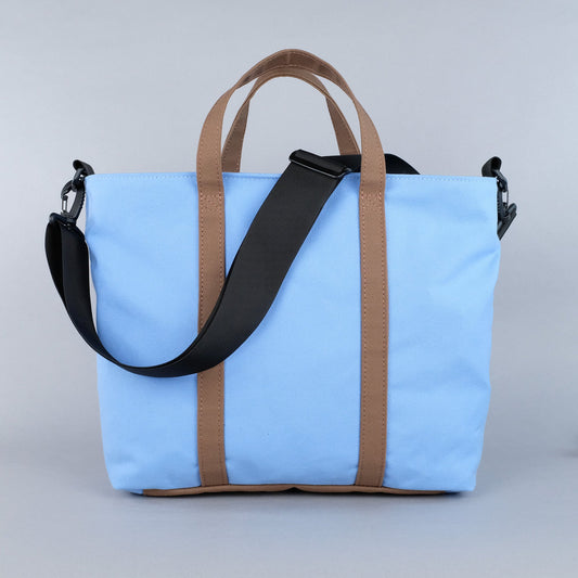 Woodbine Zip Tote Bag in Sky Blue & Tobacco Brown