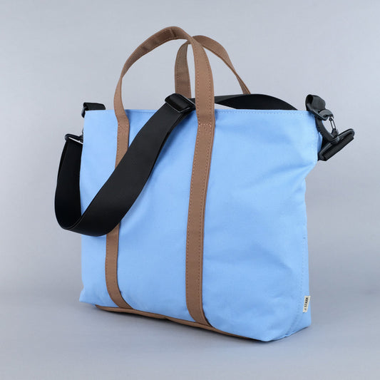 Woodbine Zip Tote Bag in Sky Blue & Tobacco Brown
