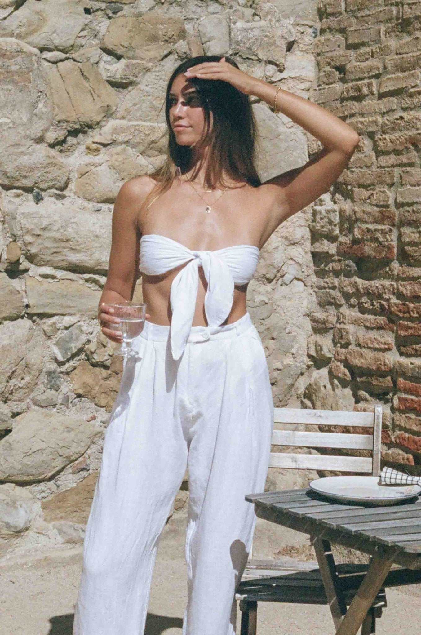 Juliet Trousers | White Linen Trousers with Tie - Aware House