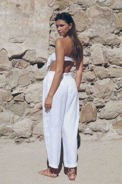 Juliet Trousers | White Linen Trousers with Tie - Aware House