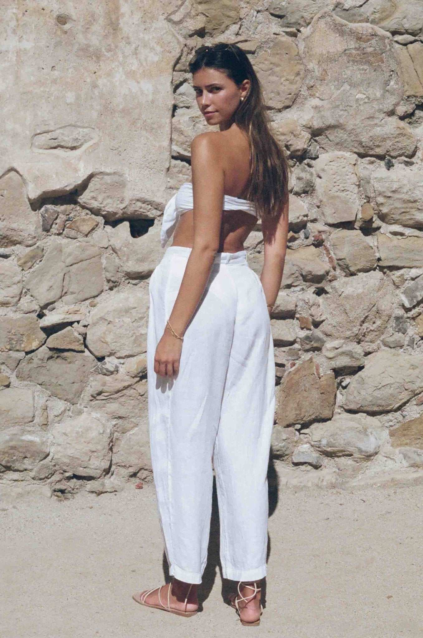 Juliet Trousers | White Linen Trousers with Tie-zoom-5