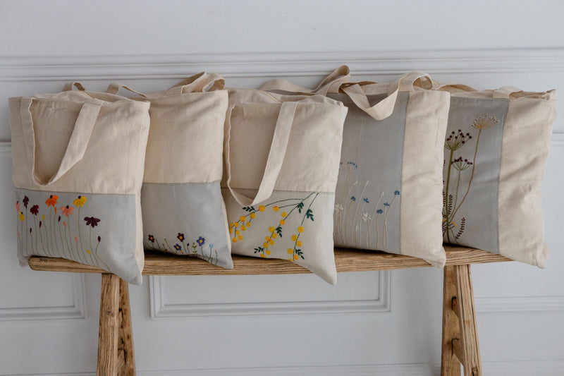 Golden Mimosa Embroidered Tote Bag-zoom-