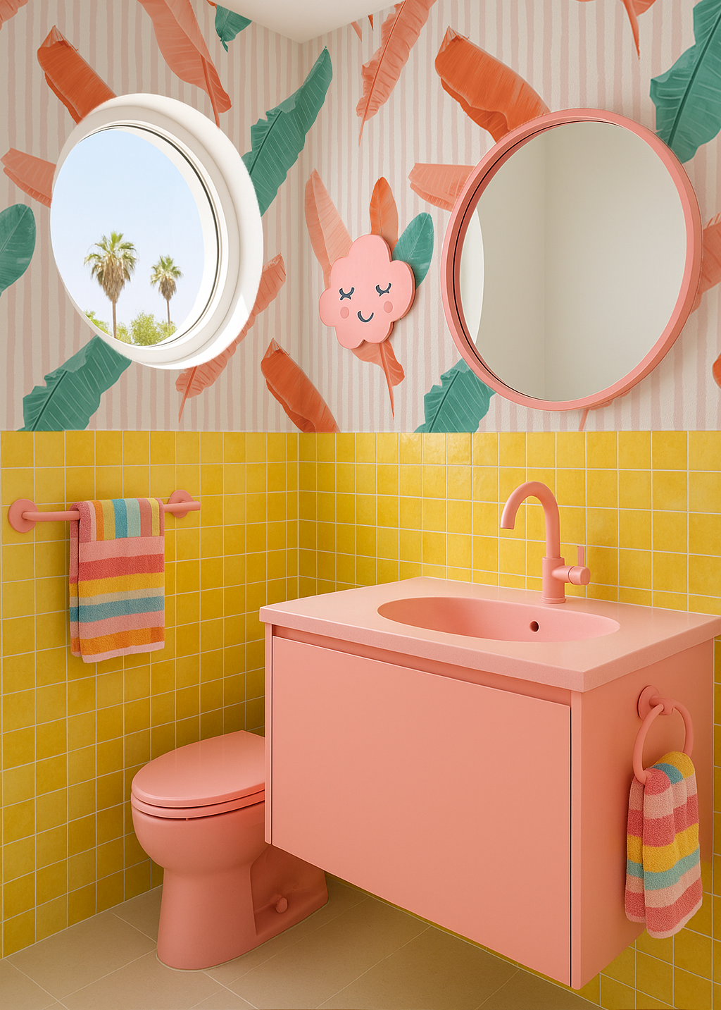 Banana Cabana Wallpaper, coral and teal-zoom-1