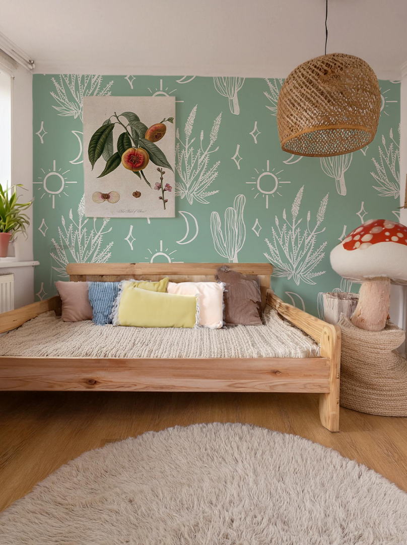 Desert Sky Wallpaper, large pattern, mint and white-zoom-1