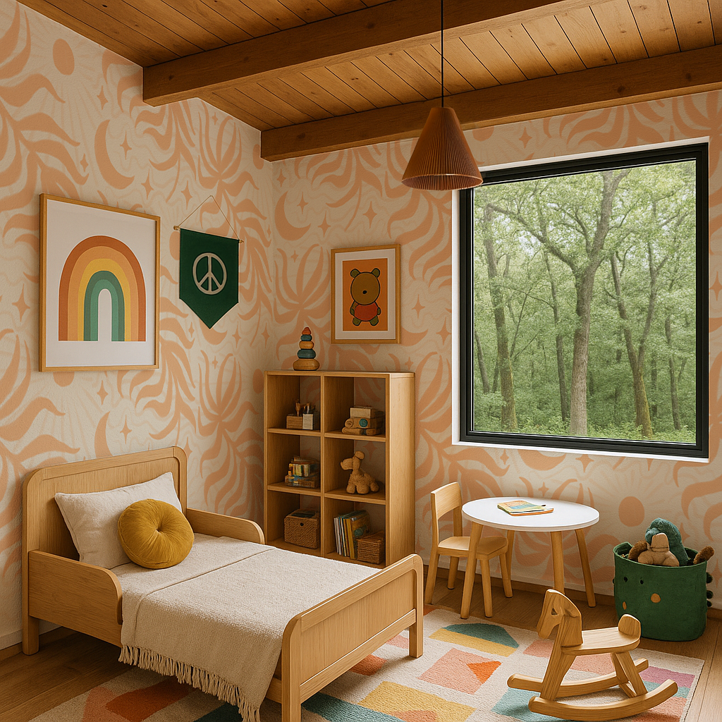 Lunar Leaf Wallpaper, beige and peach-zoom-1