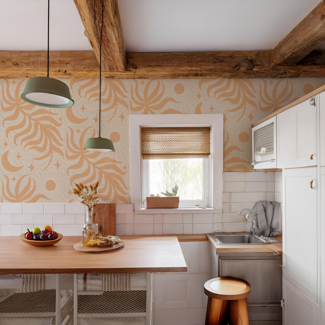 Lunar Leaf Wallpaper, beige and peach-zoom-5