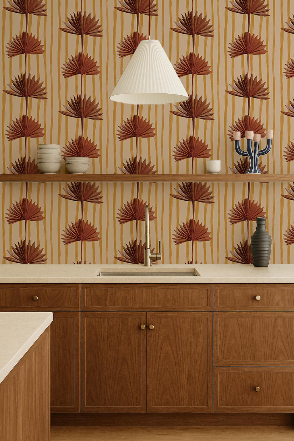 Stripey Palm Wallpaper, nude mustard and rust-zoom-7