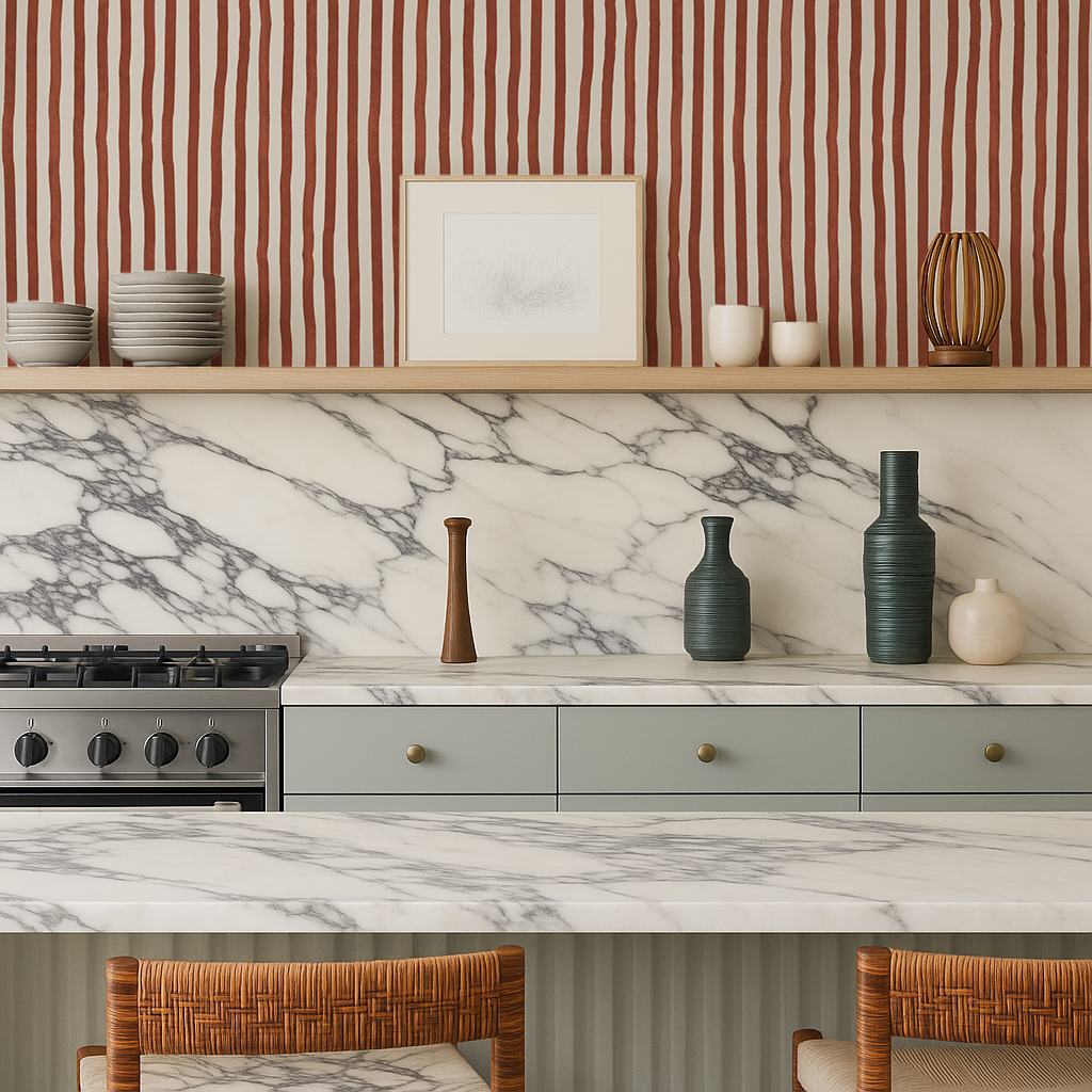 Dolce Stripe Wallpaper, off-white and brick red-zoom-4