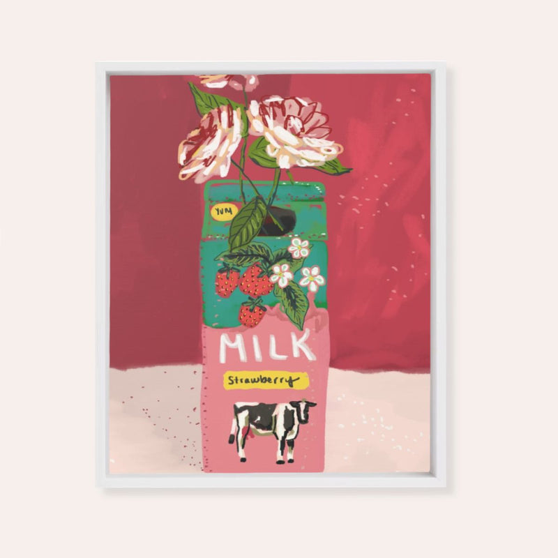 Strawberry Milk | Framed Fine Art Canvas Print | Multiple Sizes-zoom-