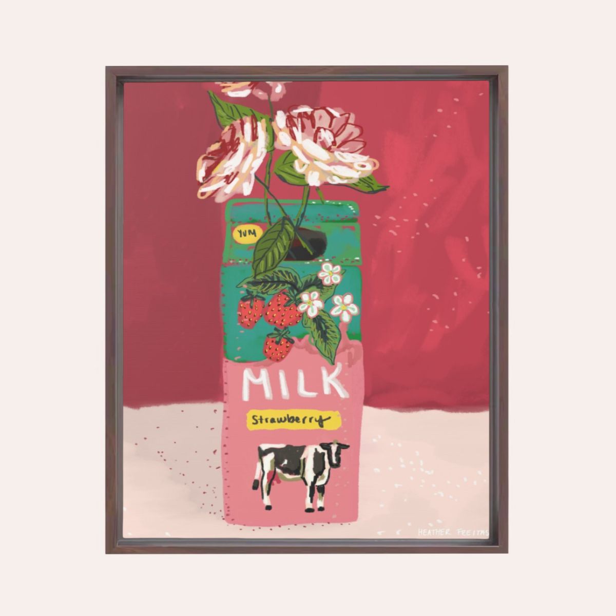 Strawberry Milk | Framed Fine Art Canvas Print | Multiple Sizes-1