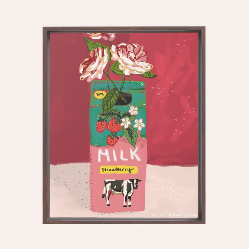 Strawberry Milk | Framed Fine Art Canvas Print | Multiple Sizes-zoom-