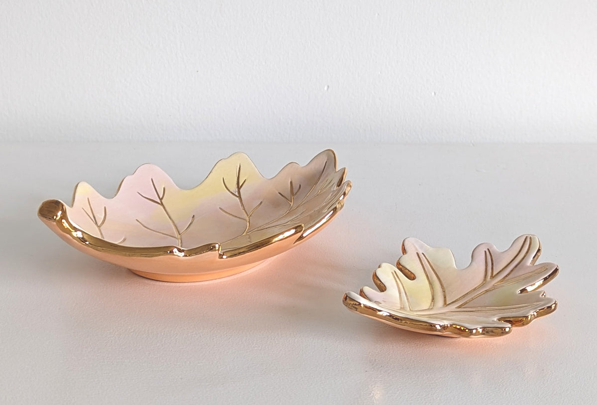 Watercolor Leaf Trays with 22K Gold Accents-5