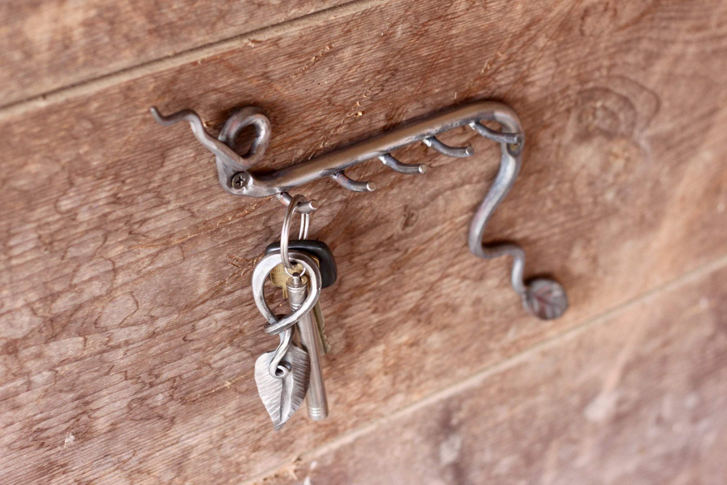 Hand Forged Key Rack | Leafy Wall Key Holder (5 Hooks)-zoom-2