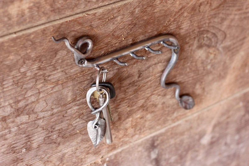 Hand Forged Key Rack | Leafy Wall Key Holder (5 Hooks)-zoom-
