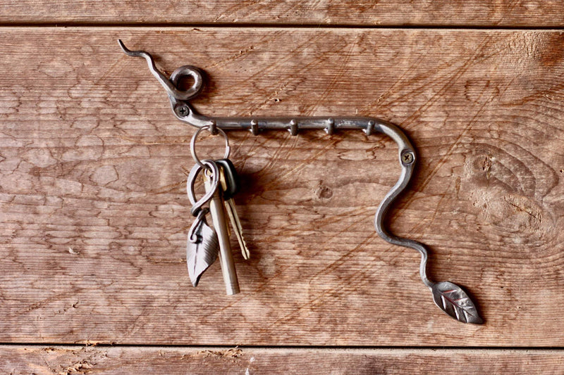 Hand Forged Key Rack | Leafy Wall Key Holder (5 Hooks)-zoom-