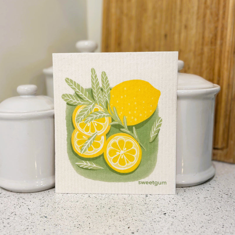 Lemons & Sage Swedish Dishcloth | Yellow & Green | Sweetgum Home-zoom-