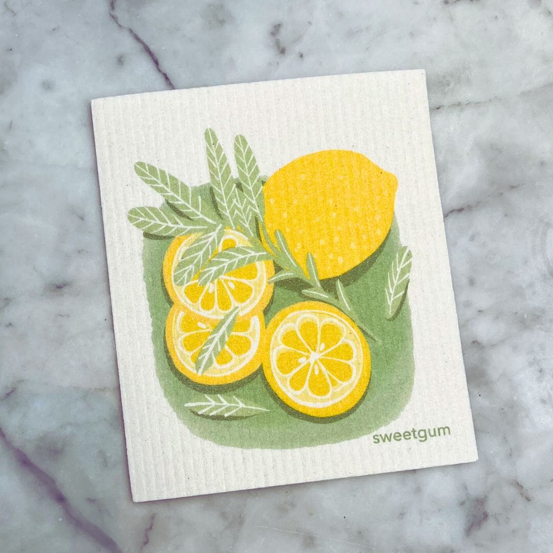 Lemons & Sage Swedish Dishcloth | Yellow & Green | Sweetgum Home-zoom-3