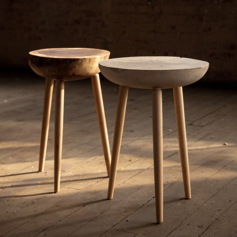 Live Edge Round Side Table | Fossil Table - Aware House
