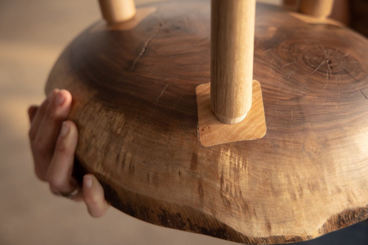 Live Edge Round Side Table | Fossil Table - Aware House