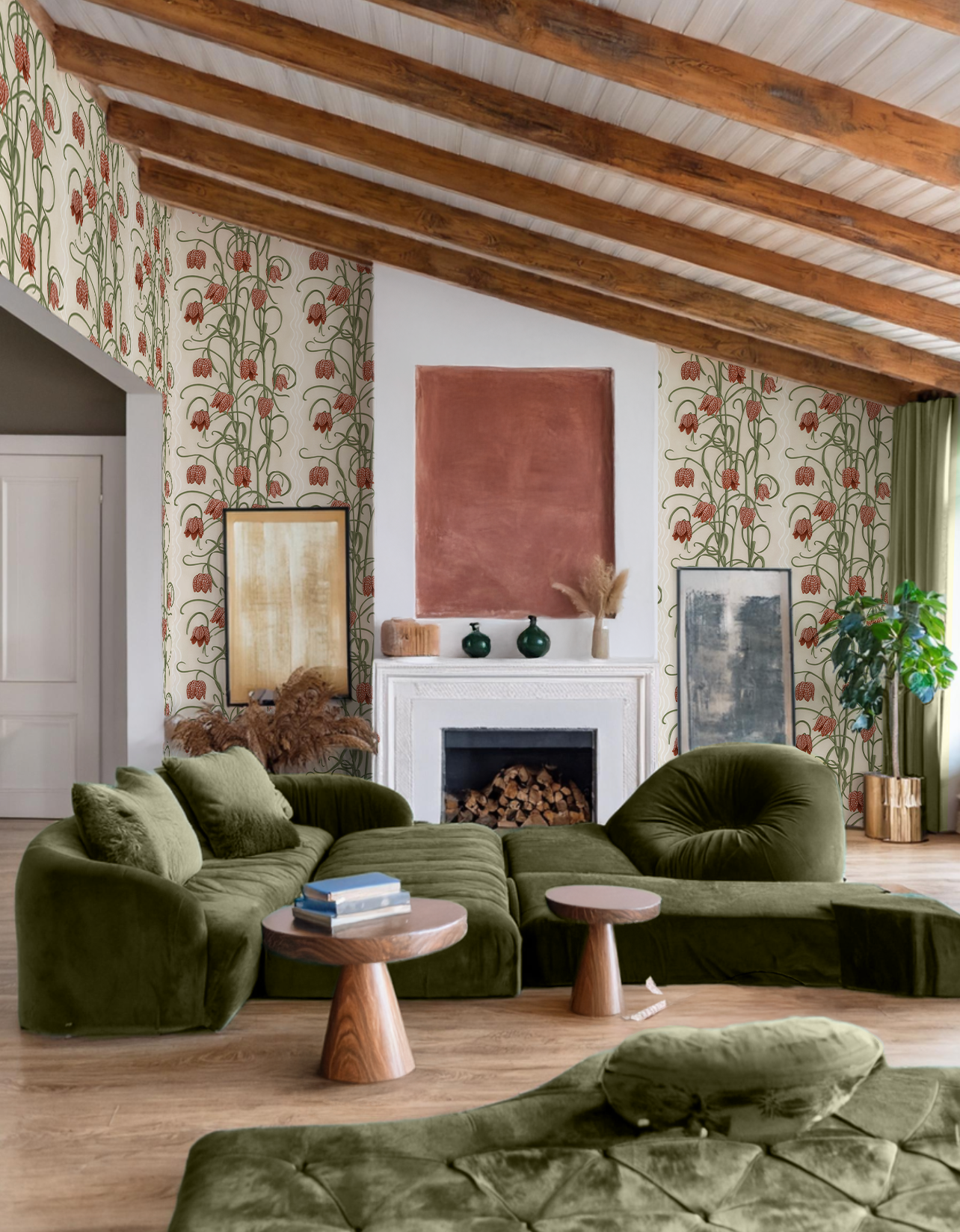 Campanas Wallpaper, neutral and burnt orange-10
