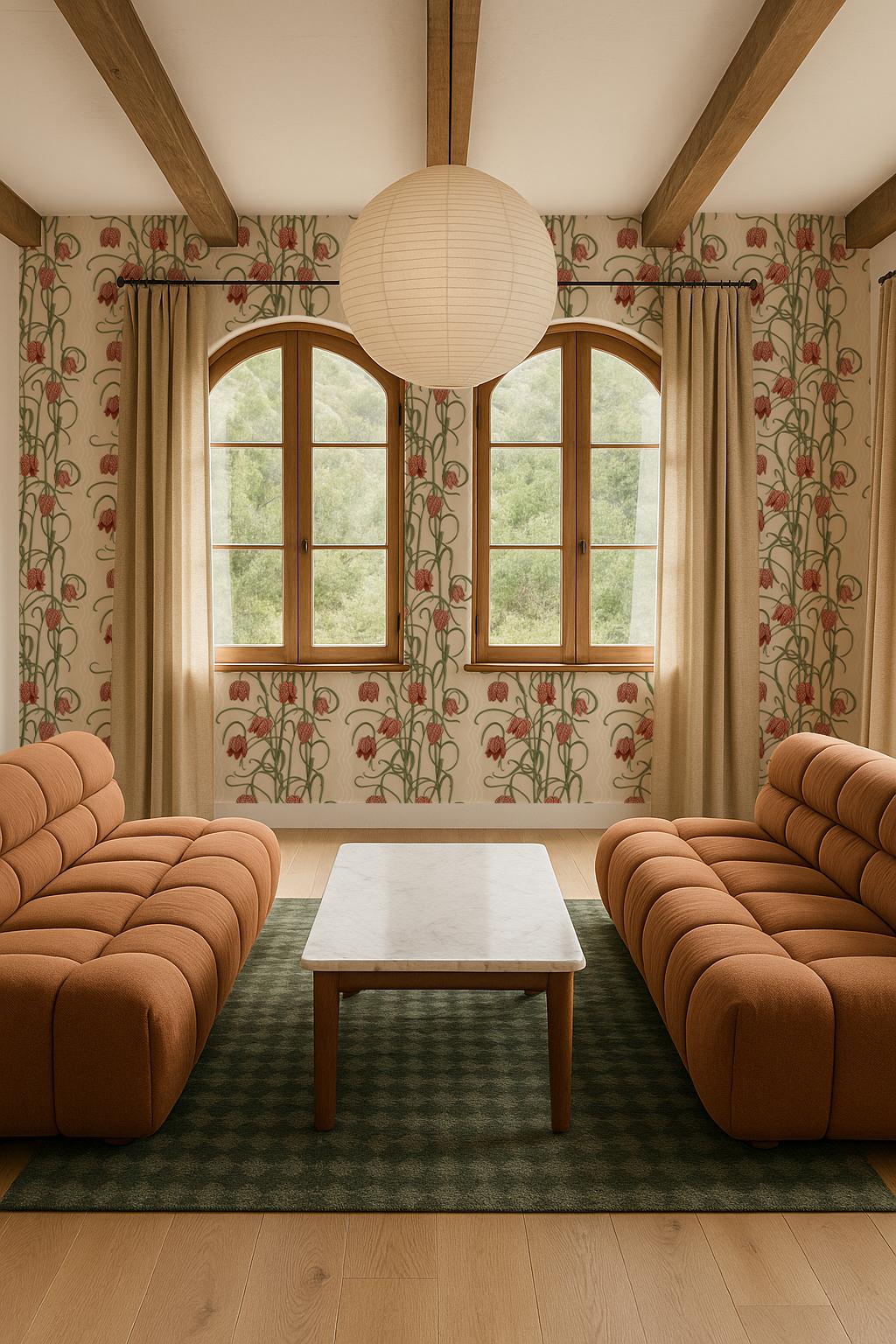 Campanas Wallpaper, neutral and burnt orange-11