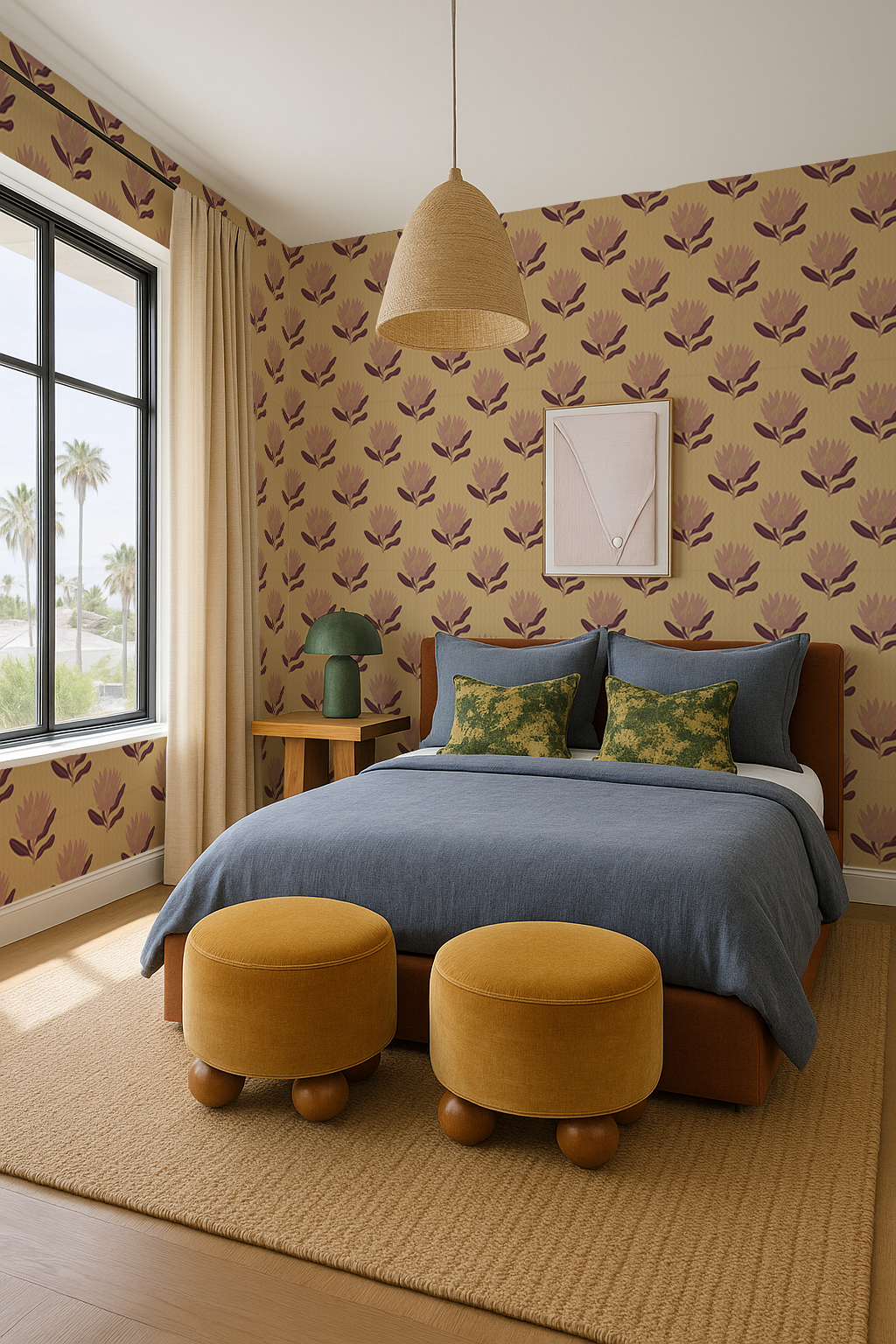 King Protea Wallpaper, butter yellow and mauve-3