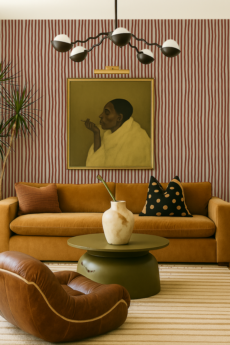 Dolce Stripe Wallpaper, off-white and brick red-zoom-