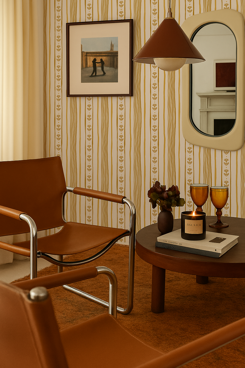 Daisy Chain Stripe Wallpaper, beige and yellow-4