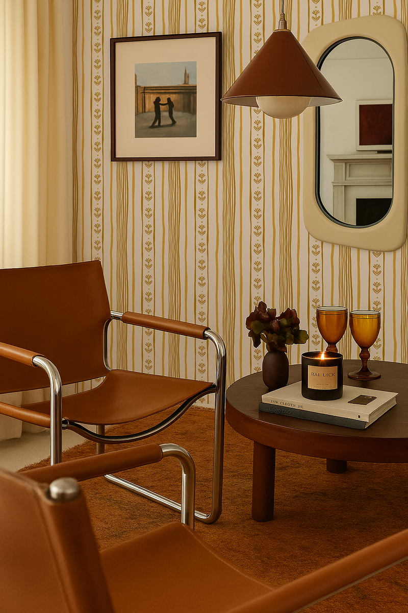 Daisy Chain Stripe Wallpaper, beige and yellow-zoom-