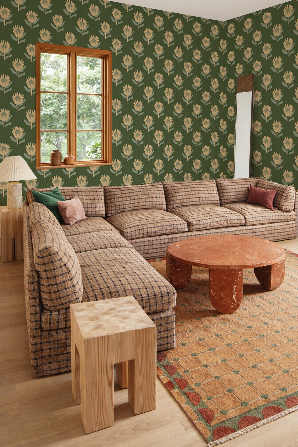 King Protea Wallpaper, forest green and butter yellow-zoom-4
