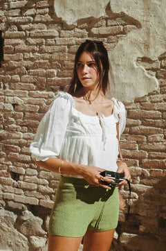 Maggie Crop | White Lace Cotton Blouse - Aware House - MERRITT CHARLES -