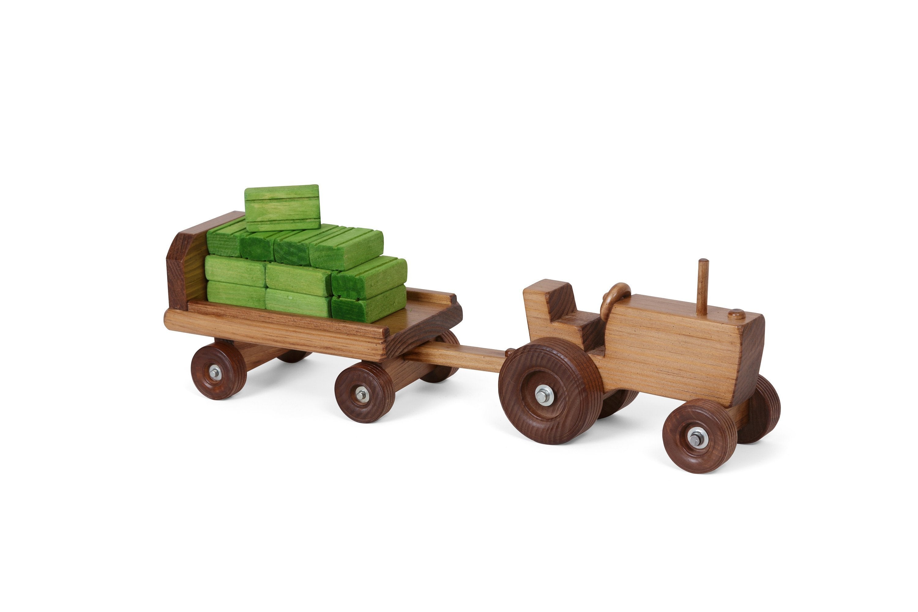 Amish Wooden Tractor and Wagon Set with Hay Bales