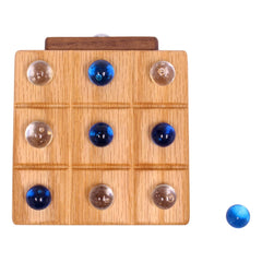 Wooden Marble Tic Tac Toe Game with Built - In Marble Storage - Aware House - Amish Toy Box - 