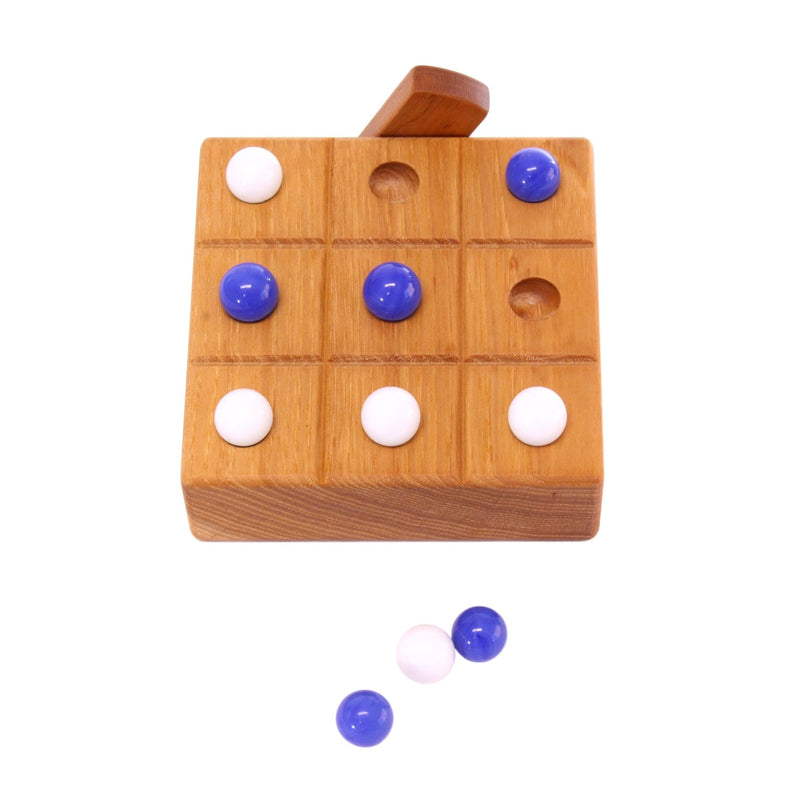 Wooden Marble Tic Tac Toe Game with Built-In Marble Storage-zoom-